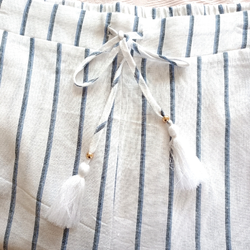 NWT Ellen Tracy High Rise Linen Blend Wide Leg Pant Drawstring Tassel‎ Pockets L - Picture 12 of 17